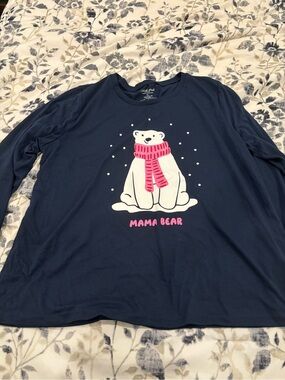 Navy 'Mama Bear' Polar Bear Graphic Long Sleeve Pajama Top